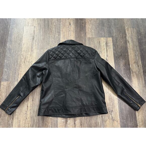 Universal Thread Womens Faux Leather Moto Jacket Black Biker Quilted Back L - Picture 6 of 6